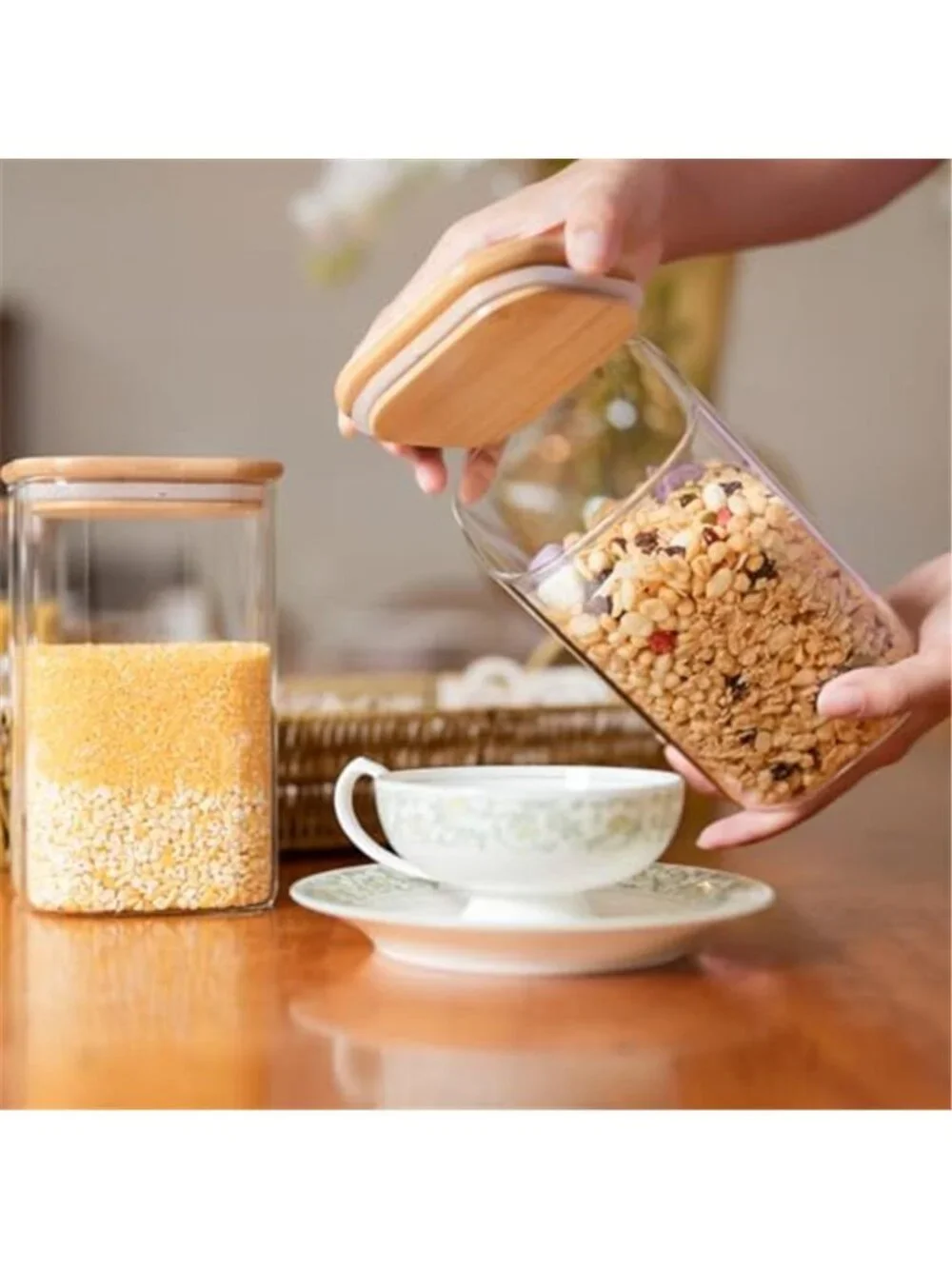 Glass Food Storage Jars 37 oz Set of 6,Glass Storage Containers Clear Glass